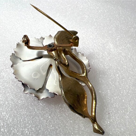 Purple Floral Brooch Ruffled Lavender Enamel Glass Rhinestones Gilded Gold-Tone - Picture 7 of 13